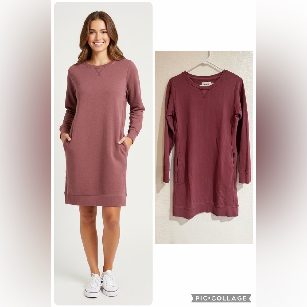 Pact Cabernet Women’s Long Sleeve 100% Cotton Sweatshirt Dress size S